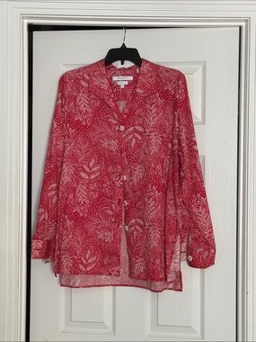 Foxcroft Red Botanical-Print Button Front no-iron Blouse